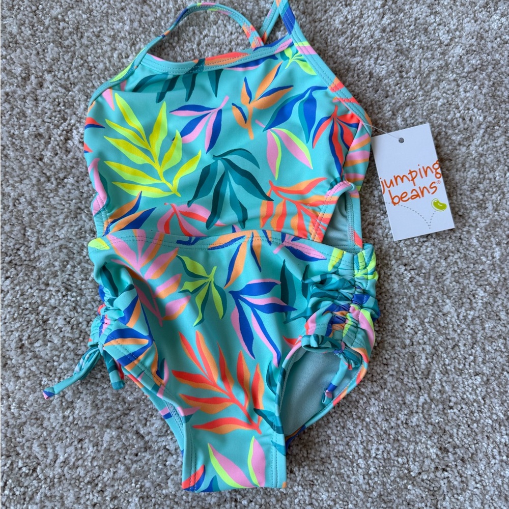 Jumping Beans Kids Leafy Print One Piece Swimsuit